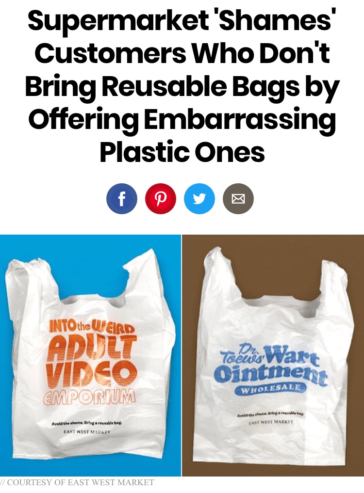 water - Supermarket 'Shames' Customers Who Don't Bring Reusable Bags by Offering Embarrassing Plastic Ones Into the Weird Adult Video Emporium Talouis Wart Ointmet Wholesale Vast West Market Avold the same regarde East West Market Courtesy Of East West Ma