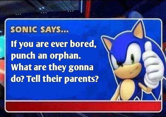 sonic the hedgehog meow - Sonic Says... If you are ever bored, punch an orphan. What are they gonna do? Tell their parents?