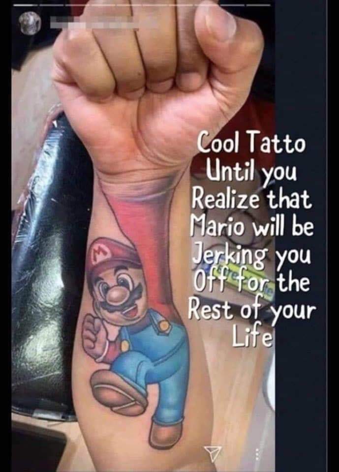 mario tattoo two right hands - Cool Tatto Until you Realize that Mario will be Jerking you Oft for the Rest of your Life