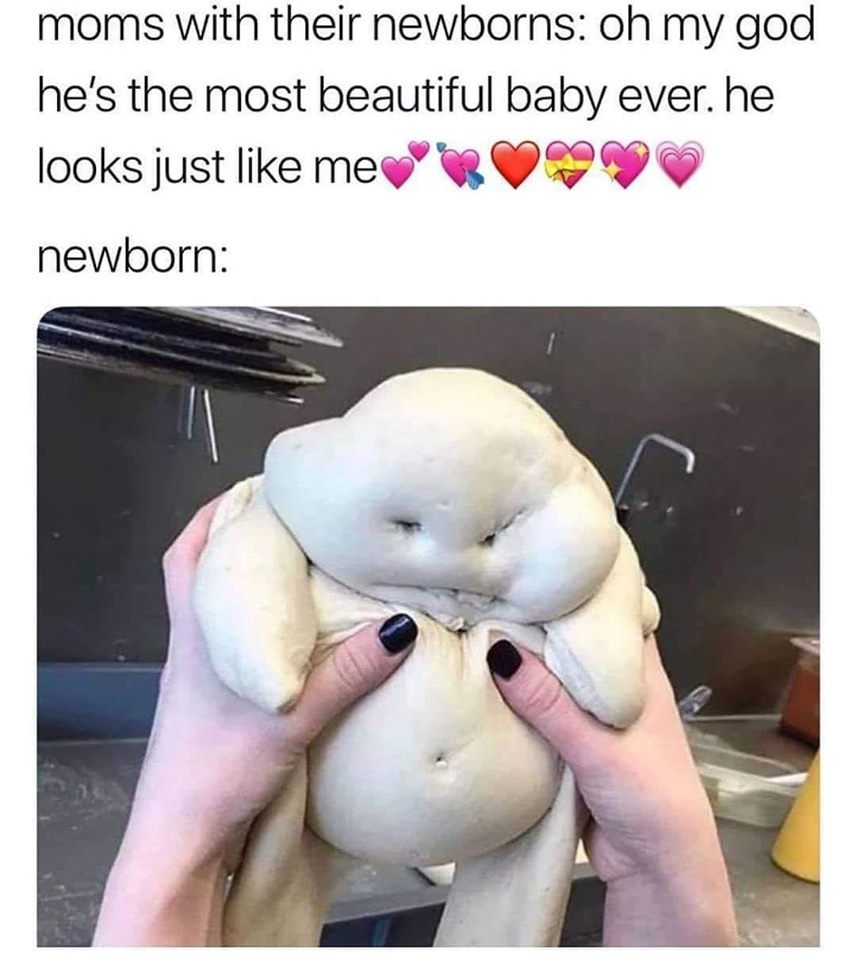 dough boy meme - moms with their newborns oh my god he's the most beautiful baby ever, he looks just me ng newborn