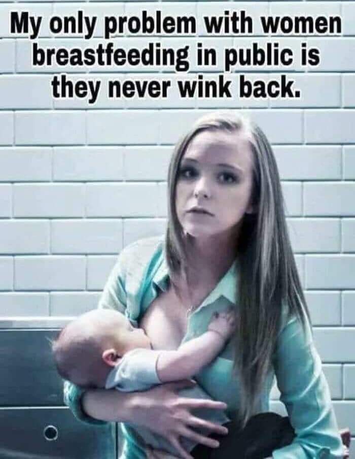dirty breastfeeding memes - My only problem with women breastfeeding in public is they never wink back.