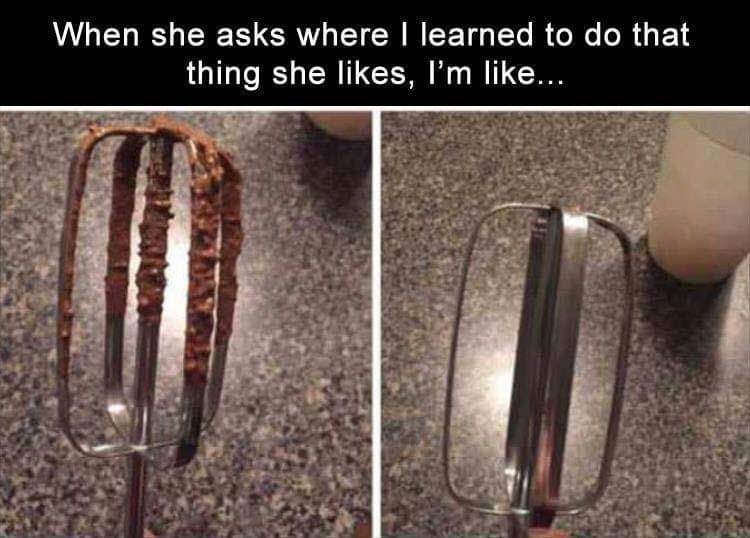 licking pudding cup meme - When she asks where I learned to do that thing she , I'm ...