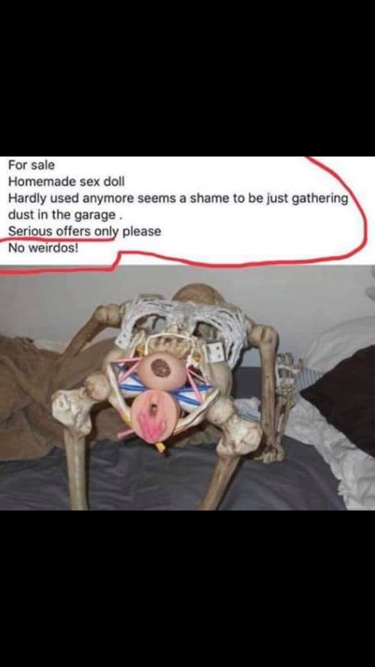 photo caption - For sale Homemade sex doll Hardly used anymore seems a shame to be just gathering dust in the garage, Serious offers only please No weirdos!