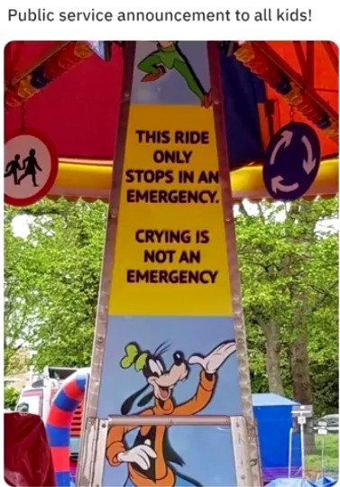 crying is not an emergency - Public service announcement to all kids! This Ride Only Stops In An Emergency Crying Is Not An Emergency