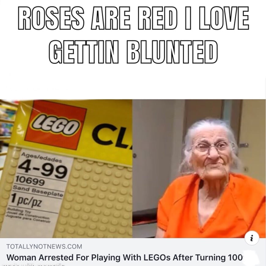 lego - Roses Are Red I Love Gettin Blunted Ceco Cl Agoslodades 499 10699 Sand Baseplate 1 pcpz Totallynotnews.Com Woman Arrested For Playing With LEGOs After Turning 100