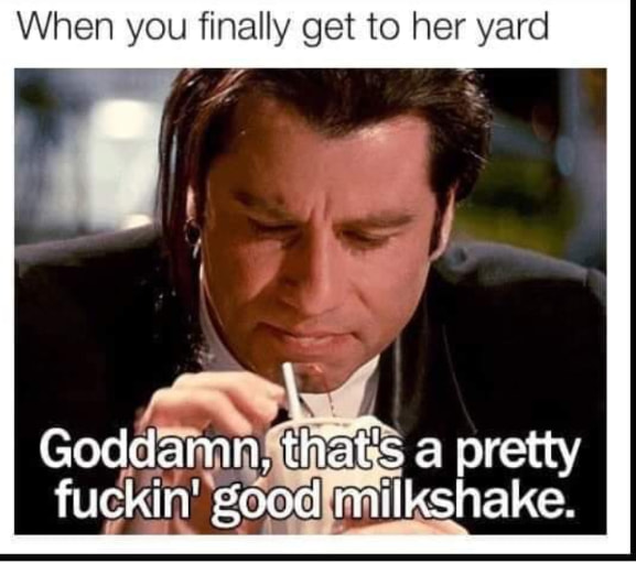 goddammit that's a pretty good milkshake meme - When you finally get to her yard Goddamn, that's a pretty fuckin' good milkshake.
