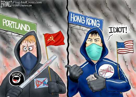 antifa vs hong kong - Dramio FlagAndCross.com Brano 201 Creators.com Hong Kong Portland Idiot!
