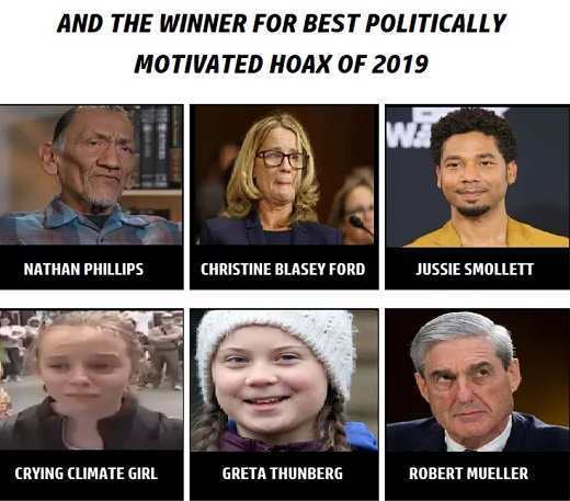 facial expression - And The Winner For Best Politically Motivated Hoax Of 2019 Nathan Phillips Christine Blasey Ford Jussie Smollett Crying Climate Girl Greta Thunberg Robert Mueller