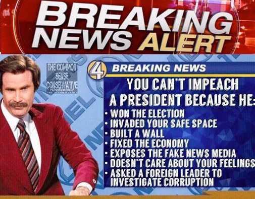 trump impeachment memes - Breaking News Alert The Common Sease Breaking News You Can'T Impeach A President Because He Won The Election Invaded Your Safe Space Built A Wall Fixed The Economy Exposes The Fake News Media Doesn'T Care About Your Feelings Aske