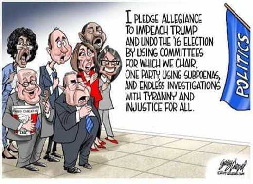 trump impeachment cartoons - I Pledge Allegiance To Impeach Trump And Undo The 16 Election By Using Committees For Which We Chair One Party Using Subpoenas, And Endless Investigations With Tyranny And Injustice For All. Politics