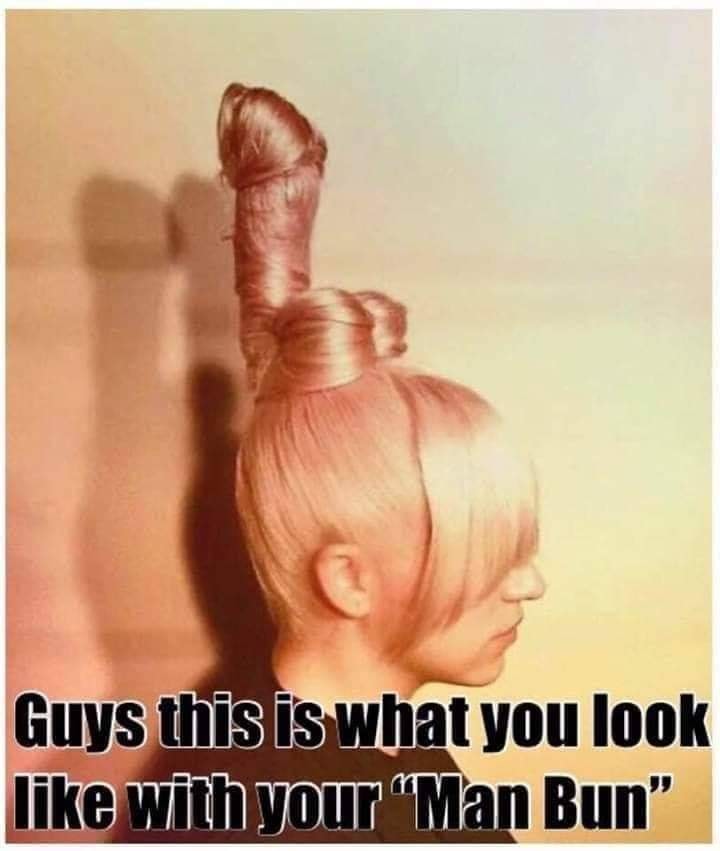 photo caption - Guys this is what you look with your "Man Bun