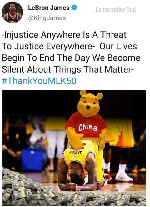 photo caption - Conservative Thot LeBron James James Injustice Anywhere Is A Threat To Justice Everywhere Our Lives Begin To End The Day We Become Silent About Things That Matter China Swyr