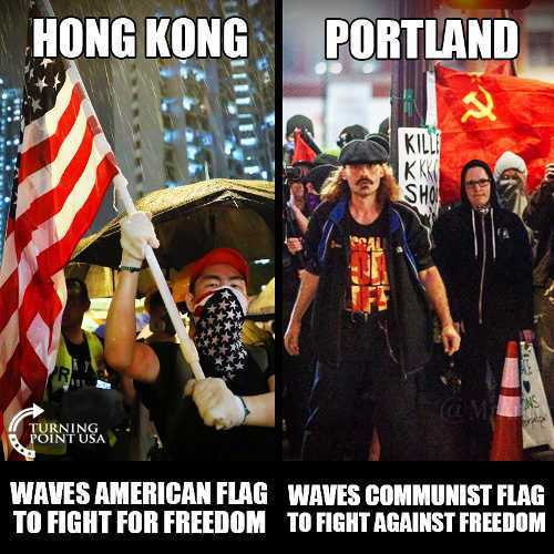 hong kong american flag - Hong Kong Portland Kill Kkk Sho Forninsa Waves American Flag Waves Communist Flag To Fight For Freedom To Fight Against Freedom