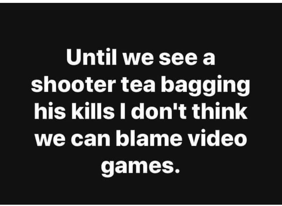 Until we see a shooter tea bagging his kills I don't think we can blame video games.