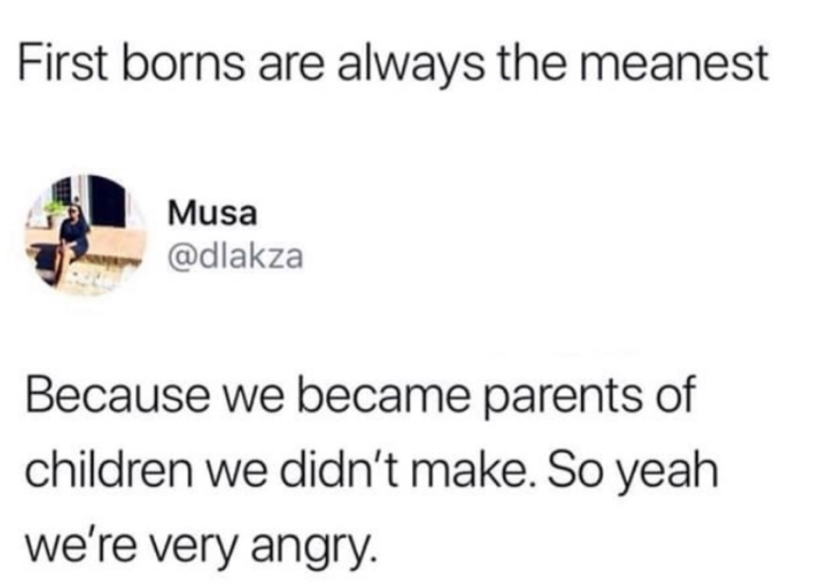 does the wronskian of y1 y2 y3 equal on 0 ∞ )? - First borns are always the meanest Musa Because we became parents of children we didn't make. So yeah we're very angry.