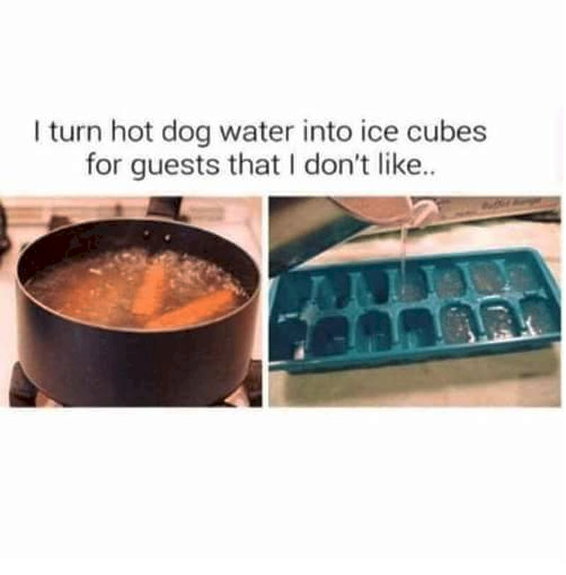 hot dog water meme - I turn hot dog water into ice cubes for guests that I don't ..