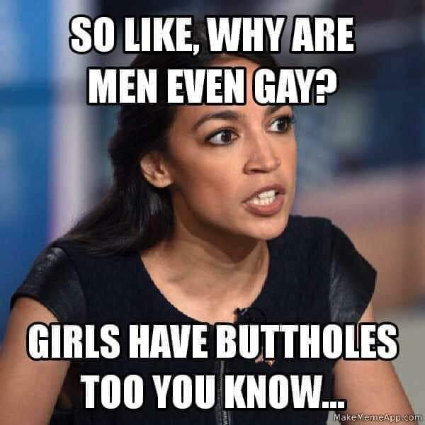 funny aoc meme - So , Why Are Men Even Gay? Girls Have Buttholes Too You Know.. Make MemeApp.com