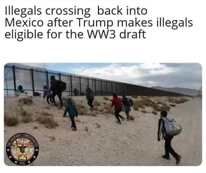 ecoregion - Illegals crossing back into Mexico after Trump makes illegals eligible for the WW3 draft Senyati