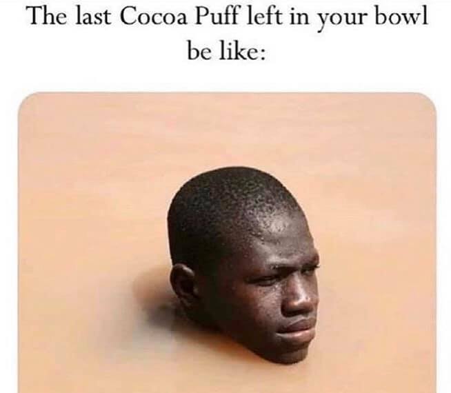 cocoa puff in a bowl - The last Cocoa Puff left in your bowl be