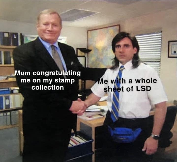 steve carell meme en español - Mum congratulating me on my stamp collection Me with a whole sheet of Lsd