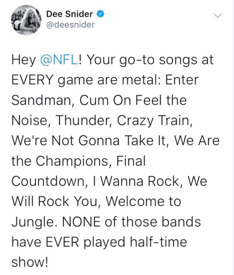twitter hassan rouhani and trump - Dee Snider Hey ! Your goto songs at Every game are metal Enter Sandman, Cum On Feel the Noise, Thunder, Crazy Train, We're Not Gonna Take It, We Are the Champions, Final Countdown, I Wanna Rock, We Will Rock You, Welcome