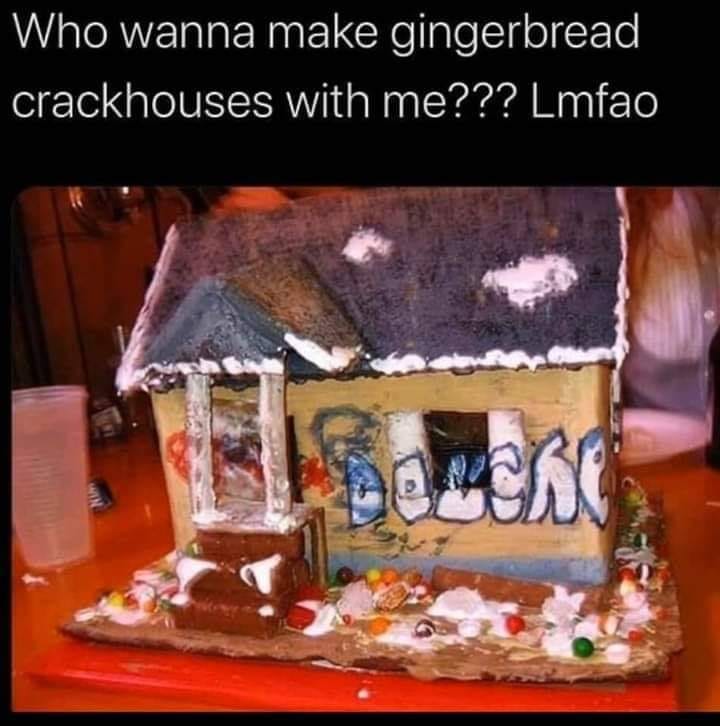 funny pictures - memes - gifs - gingerbread crack house - Who wanna make gingerbread crackhouses with me??? Lmfao