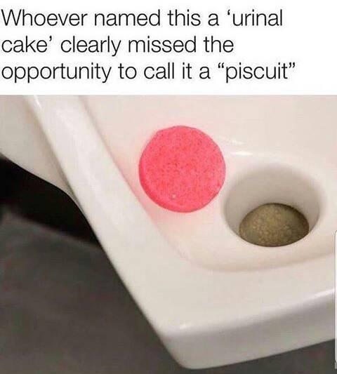 urinal cake meme - Whoever named this a 'urinal cake' clearly missed the opportunity to call it a "piscuit"