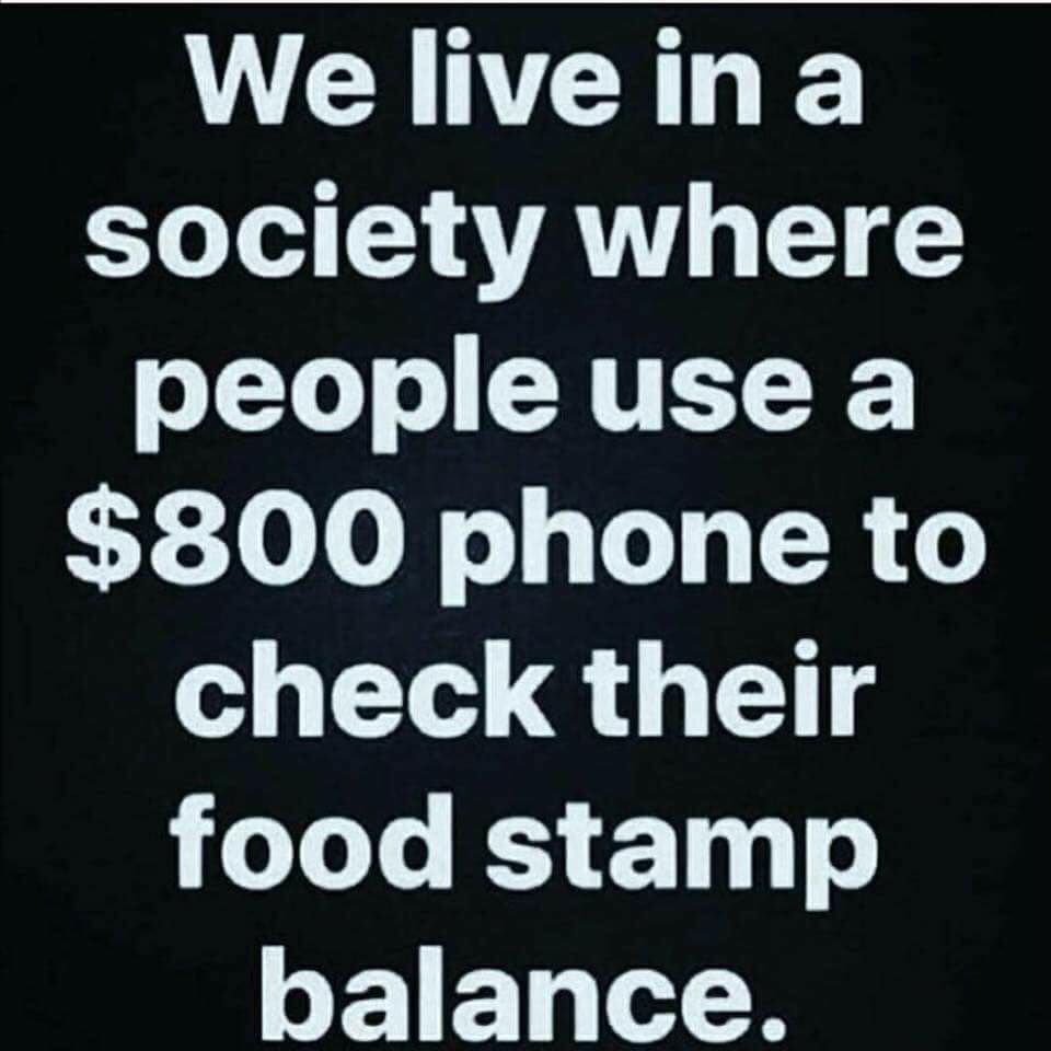 food for thought - We live in a society where people use a $800 phone to check their food stamp balance.