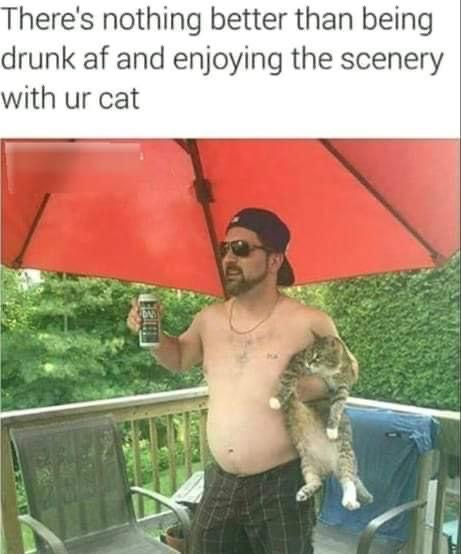 barechestedness - There's nothing better than being drunk af and enjoying the scenery with ur cat