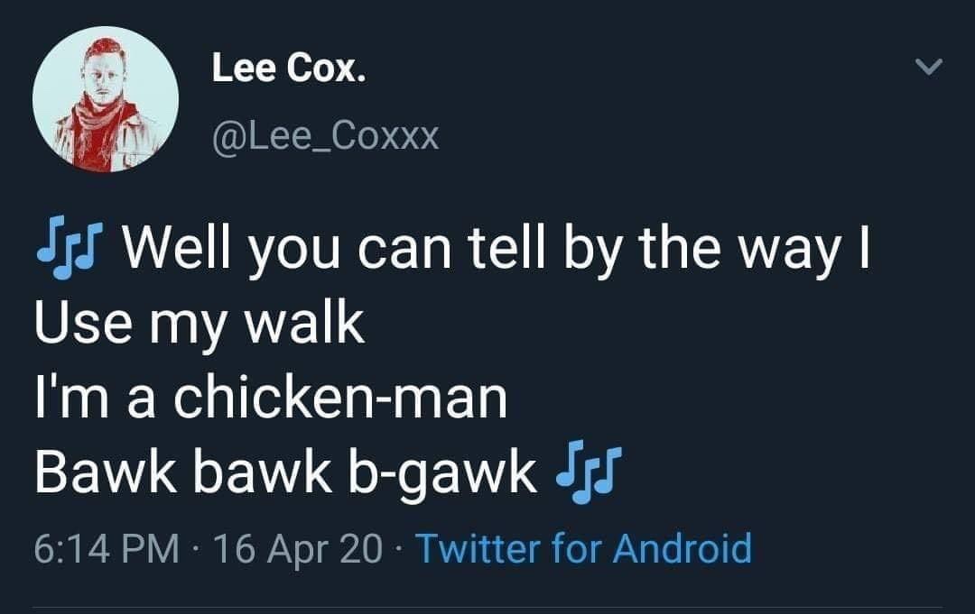 fake star wars fan - Lee Cox. Iss Well you can tell by the way! Use my walk I'm a chickenman Bawk bawk bgawk Sys 16 Apr 20 Twitter for Android