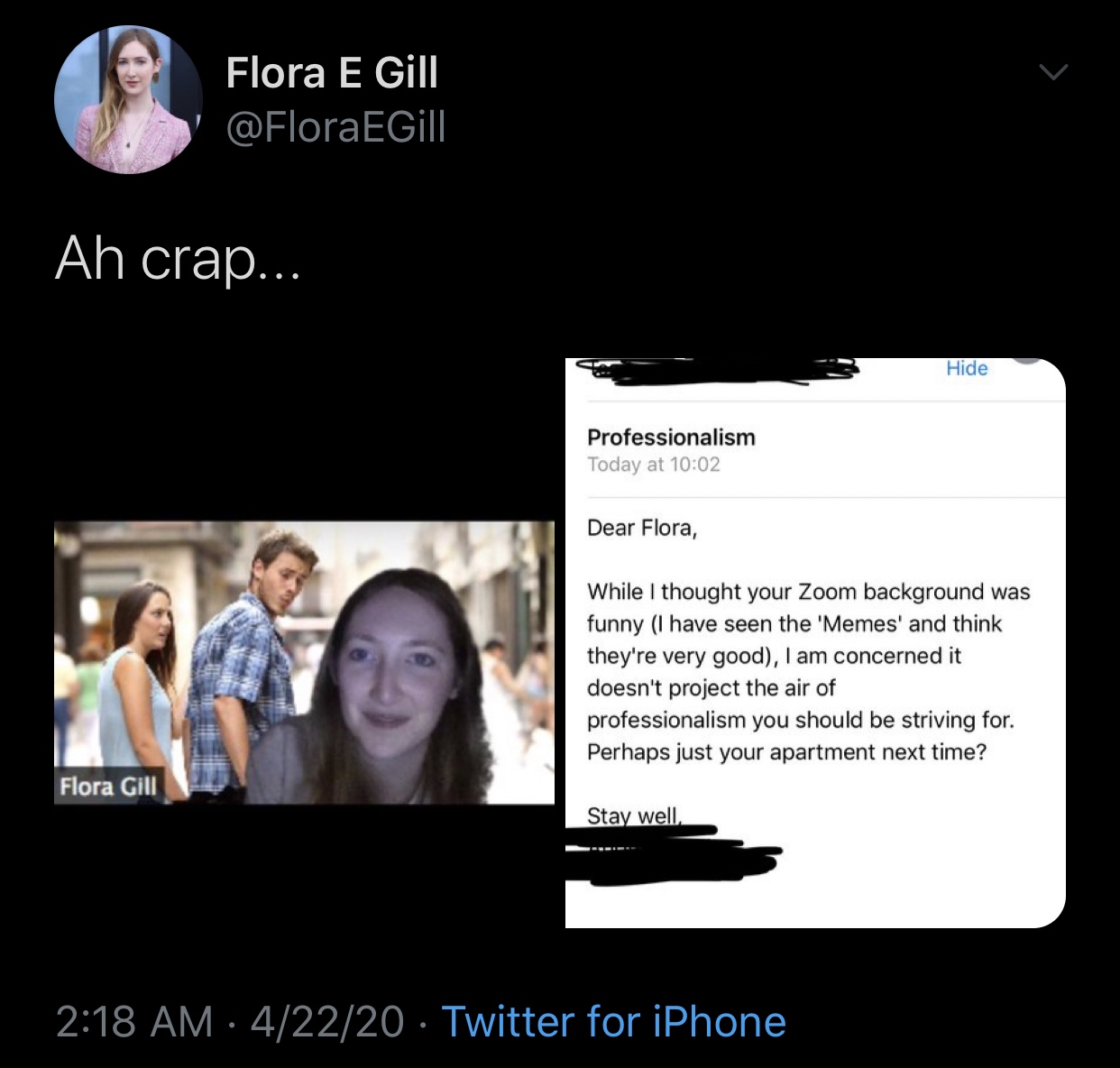 flora e gill meme - Flora E Gill Gill Ah crap... Hide Professionalism Today at Dear Flora, While I thought your Zoom background was funny I have seen the 'Memes' and think they're very good, I am concerned it doesn't project the air of professionalism you