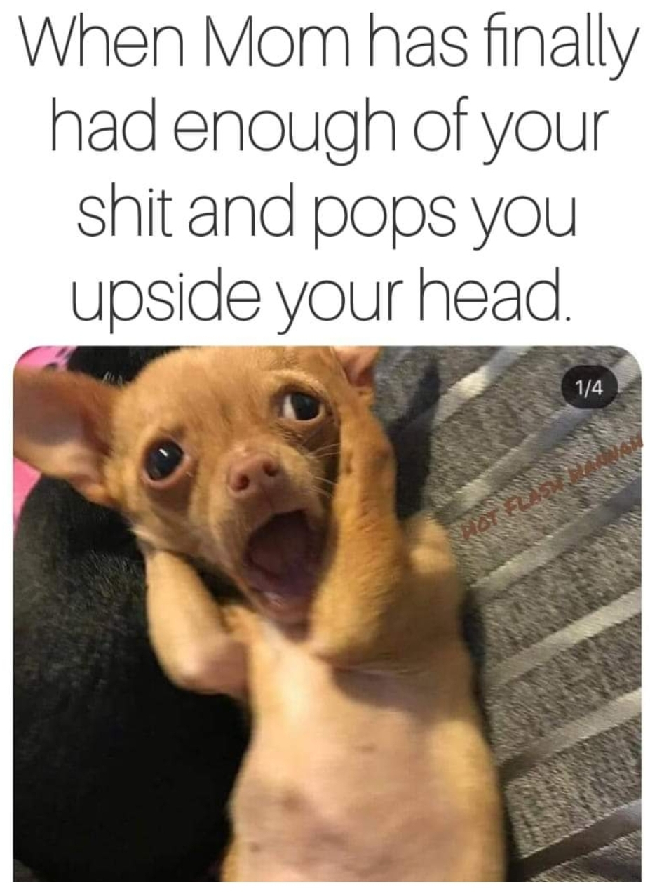 photo caption - When Mom has finally had enough of your shit and pops you upside your head. 14