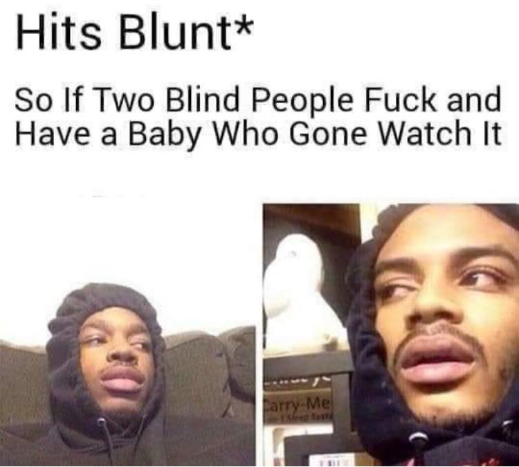 hits blunt - Hits Blunt So If Two Blind People Fuck and Have a Baby Who Gone Watch It Larry Me