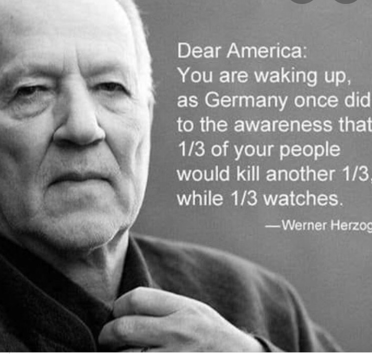 werner herzog quotes - Dear America You are waking up, as Germany once did to the awareness that 13 of your people would kill another 13 while 13 watches. Werner Herzog