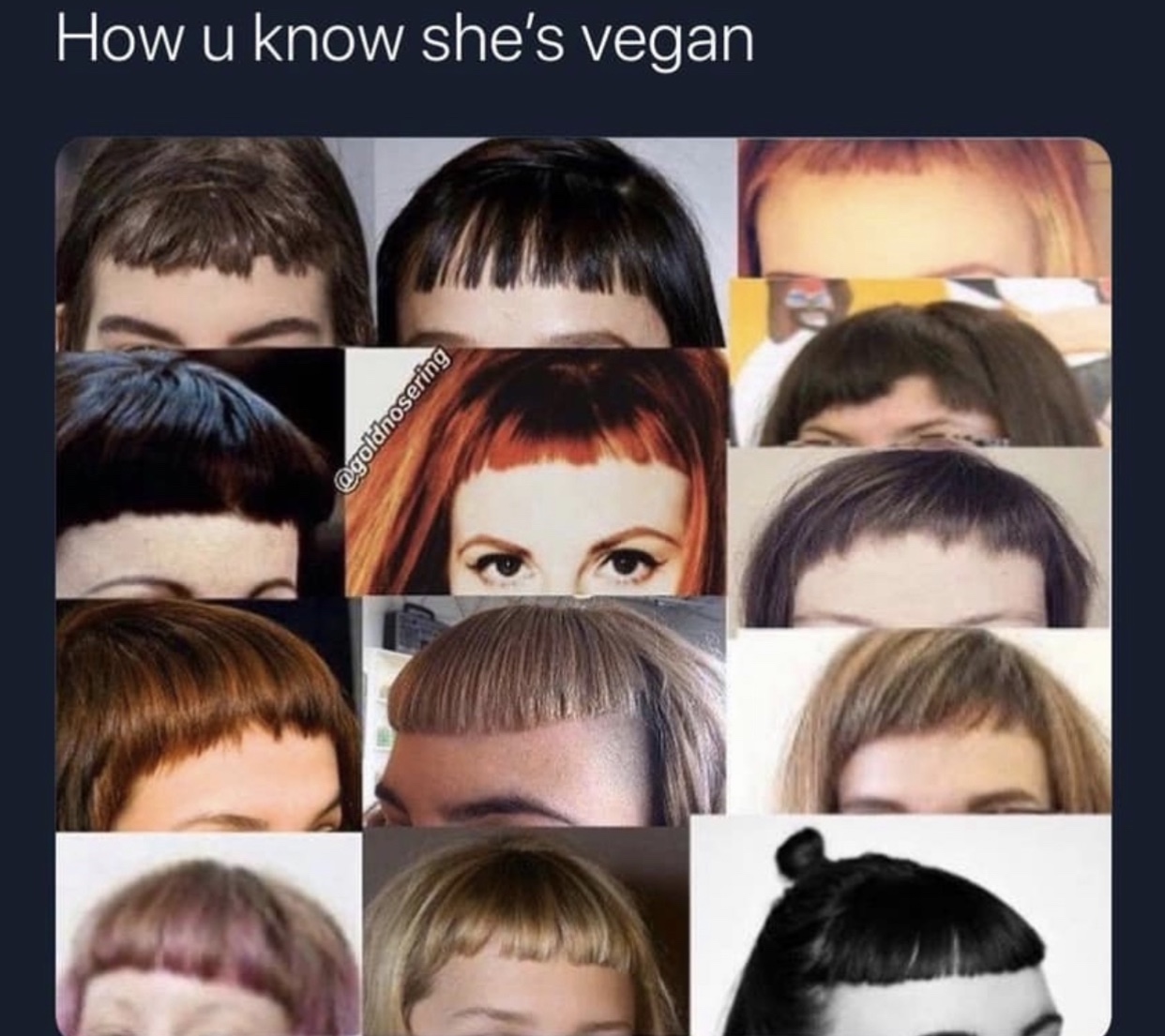 terf bangs meme - How u know she's vegan
