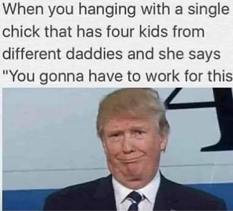 trump doesn t like - When you hanging with a single chick that has four kids from different daddies and she says "You gonna have to work for this