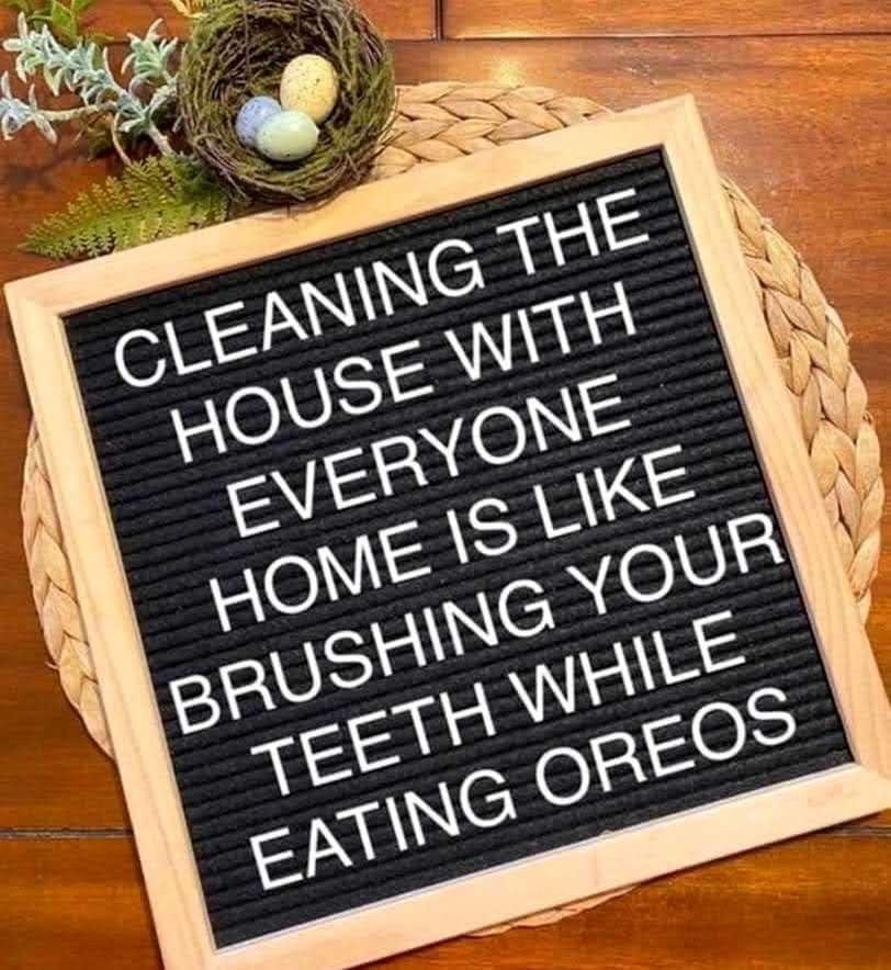 Cleaning The House With Everyone Home Is Brushing Your Teeth While Eating Oreos