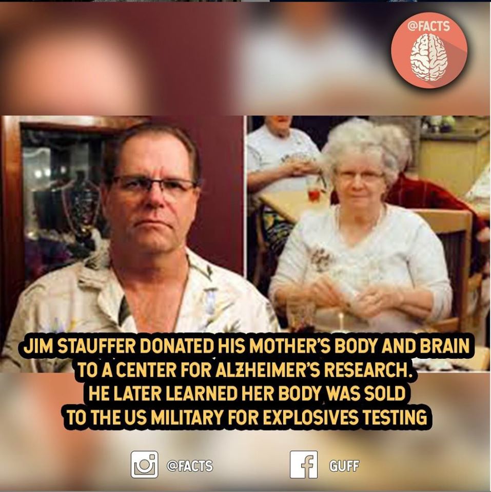 photo caption - Jim Stauffer Donated His Mother'S Body And Brain To A Center For Alzheimer'S Research. He Later Learned Her Body Was Sold To The Us Military For Explosives Testing f Guff