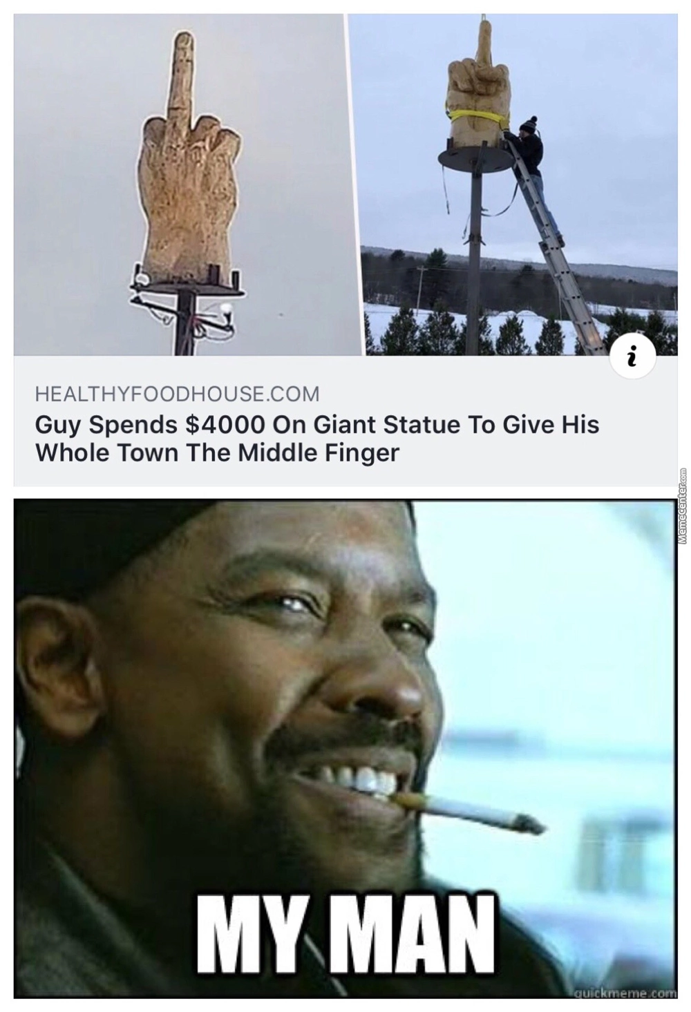 denzel washington training day - Healthyfoodhouse.Com Guy Spends $4000 On Giant Statue To Give His Whole Town The Middle Finger My Man