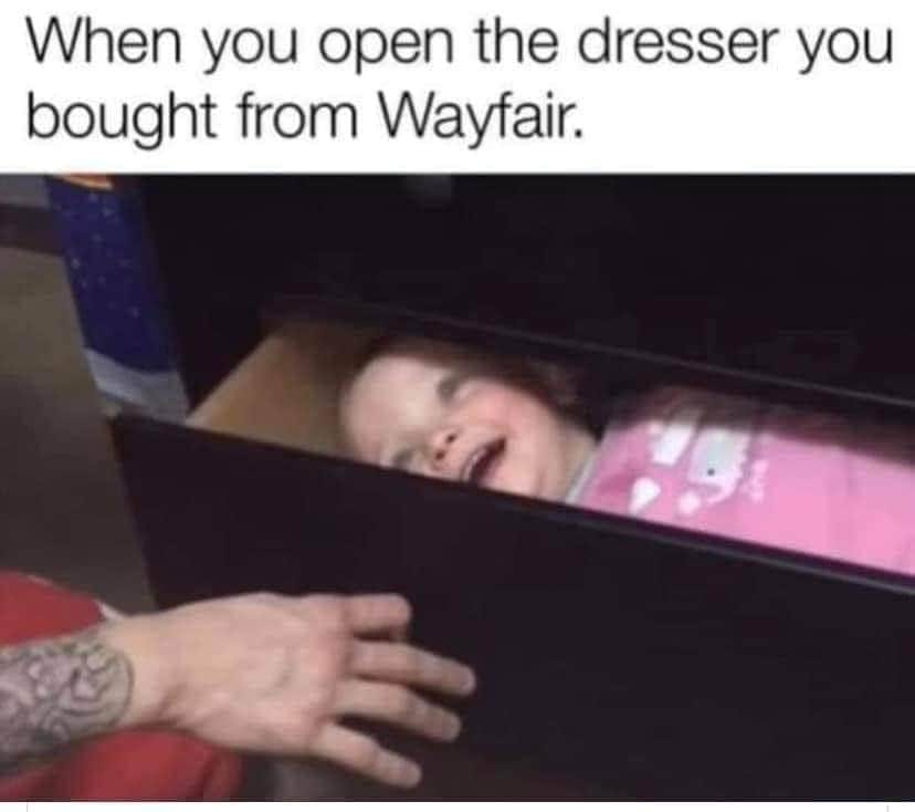 hiding in a drawer - When you open the dresser you bought from Wayfair.