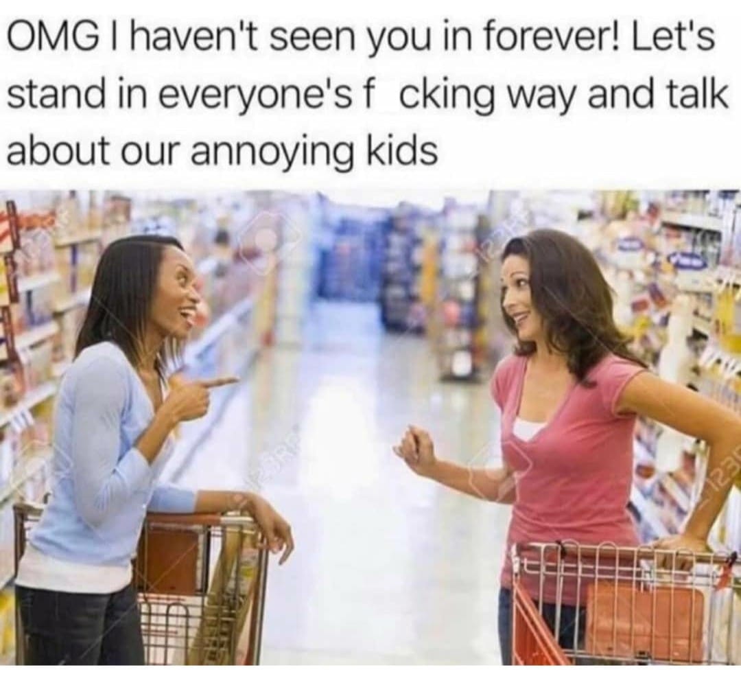 omg i haven t seen you in forever meme - Omg I haven't seen you in forever! Let's stand in everyone's f cking way and talk about our annoying kids 122 1230