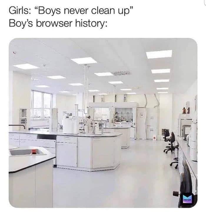 empty laboratory - Girls Boys never clean up" Boy's browser history Here