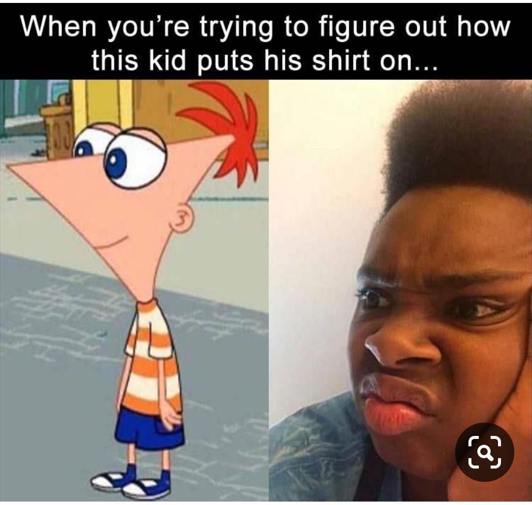 phineas y ferb - When you're trying to figure out how this kid puts his shirt on... a