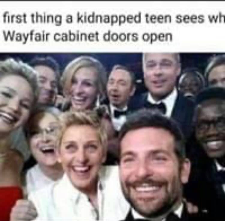 chevy real people not actors memes - first thing a kidnapped teen sees wh Wayfair cabinet doors open