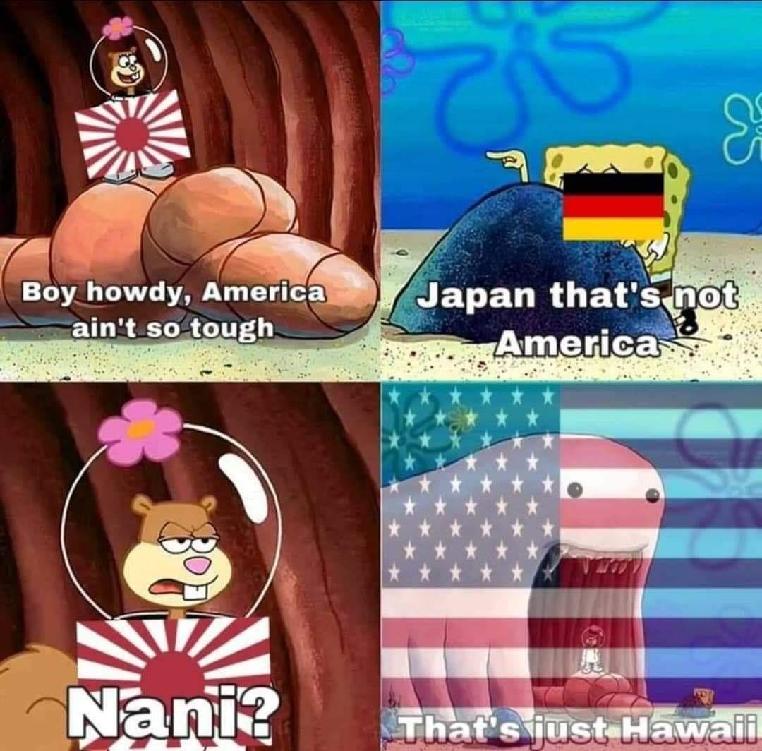 sandy vs alaskan bull worm meme template - Ei 2 Boy howdy, America ain't so tough Japan that's not America Nani? That's just Hawaii