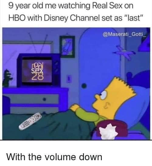 real sex hbo meme - 9 year old me watching Real Sex on Hbo with Disney Channel set as "last" With the volume down