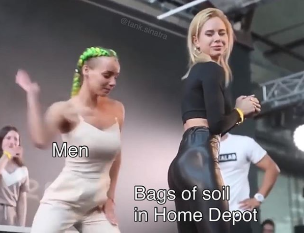 slapsoil meme - sinatra Men Bags of soil in Home Depot