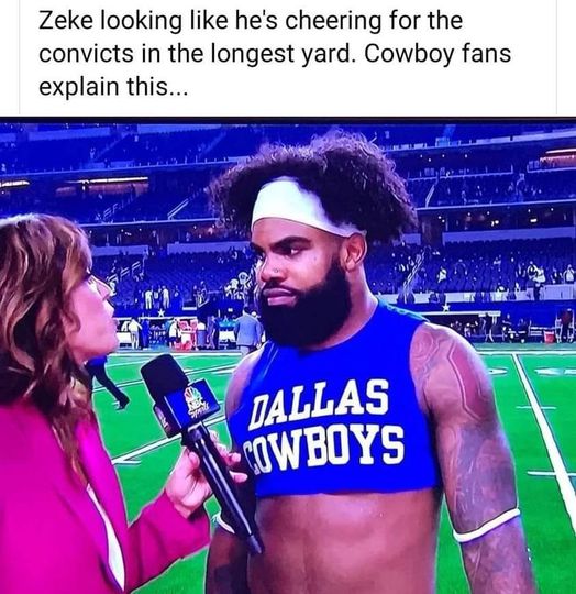 Zeke looking he's cheering for the convicts in the longest yard. Cowboy fans explain this...