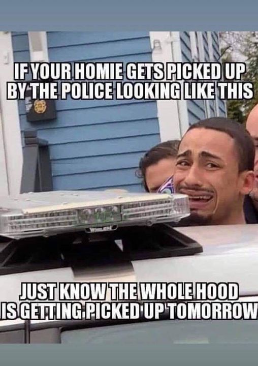 snitching meme - If Your Homie Gets Picked Up By The Police Looking This Just Know The Whole Hood Is Getting Picked Up Tomorrow