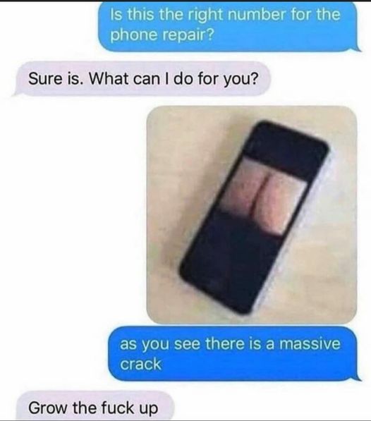 crack in phone meme - Is this the right number for the phone repair? Sure is. What can I do for you? as you see there is a massive crack Grow the fuck up